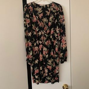 Black floral sheer mini wrap dress
